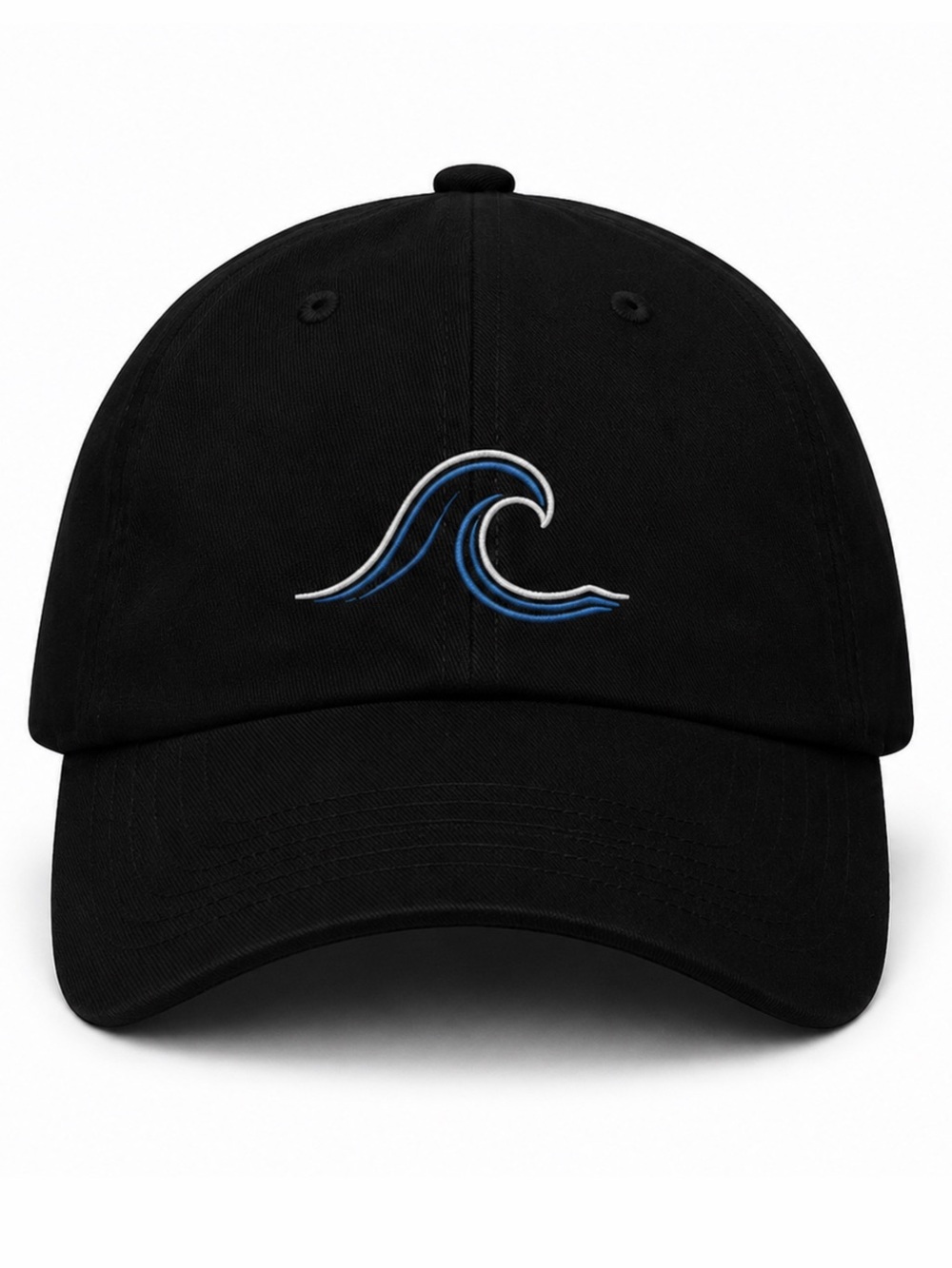 🌊 Ocean Wave Embroidered Black Baseball Cap Adjustable Velcro Strap Beach Hat